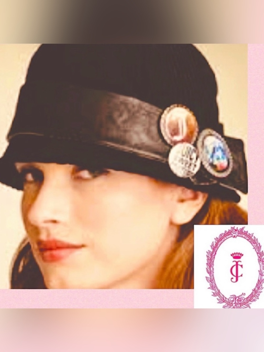 ✅ PRICE FIRM Juicy Couture NWOT Corduroy & Leather Hat w/Pins